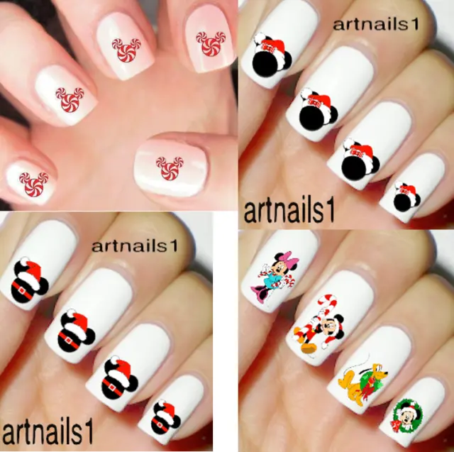 Disney Christmas Nails Santa Mickey Minnie Mouse Candy Cane Nail Art Decals 200+