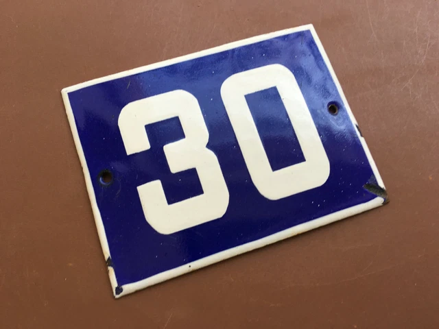 ANTIQUE VINTAGE FRENCH ENAMEL SIGN HOUSE NUMBER 30 DOOR GATE SIGN BLUE 1950's