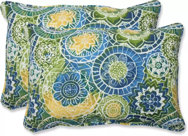 Pillow Perfect Outdoor/Indoor Omnia Lagoon Oversized Lumbar Pillows, 24.5" x 2