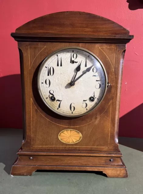 Antique Edwardian Mahogany  Inlaid Mantle Clock  - USA made