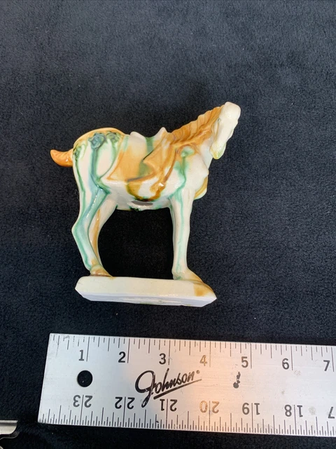 Vintage Chinese Tang Dynasty Drip Style Glaze Ceramic War Horse Figurine