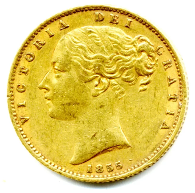 1855  Queen Victoria Shield Back Full Gold Sovereign Coin W.w Relief Very Rare