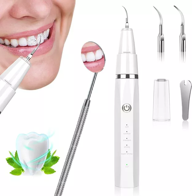 Dental plaque remover 5 adjustable mode 3 replaceable cleaning head safe (white)