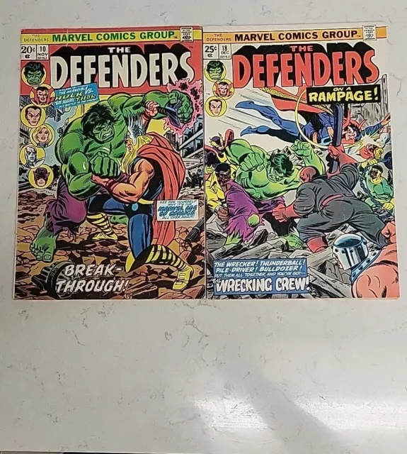 DEFENDERS LOT #10 6.0 #18 7.0 HULK, THOR, 1st WRECKING CREW Marvel 1974