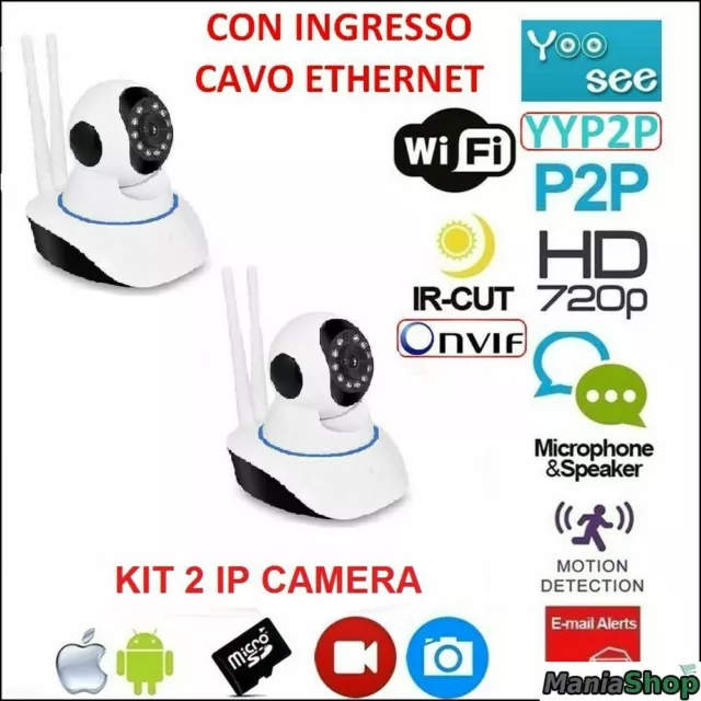 KIT 2 Telecamere IP CAMERA wi-fi HD 720p motorizzata infrarossi con app YOOSEE