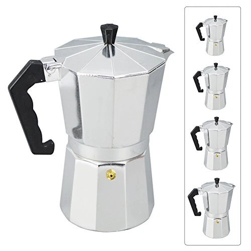 Cafetière moka à expresso en aluminium, 1/3/6/9/12 tasses avec poignée froide et