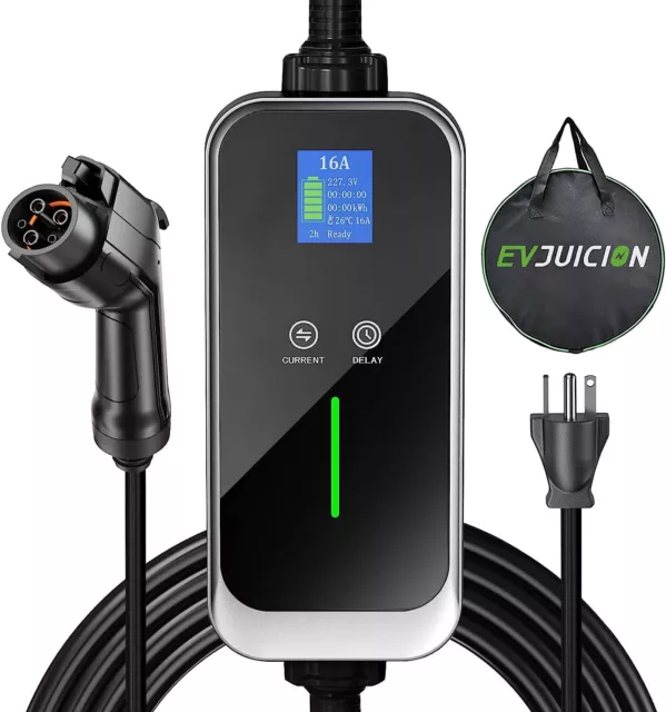 Evjuicion Level 1 EV Charger 110V/240V 16A  25FT LED Display NEMA 6-20 J1772