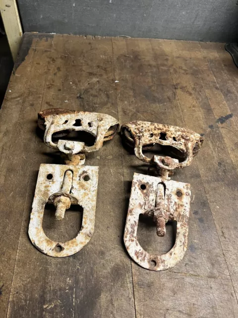 Myers Adjustable Sure Grip Stay On cast iron Barn Door Rollers Hangers Pair Set