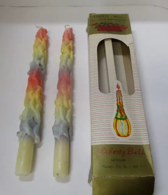 Two Vintage Liberty Bell Brand 12" Color Drip Candles