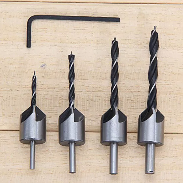 4pcs countersink drill bit set screw wood working 3-6mm tool chamfer FRFR