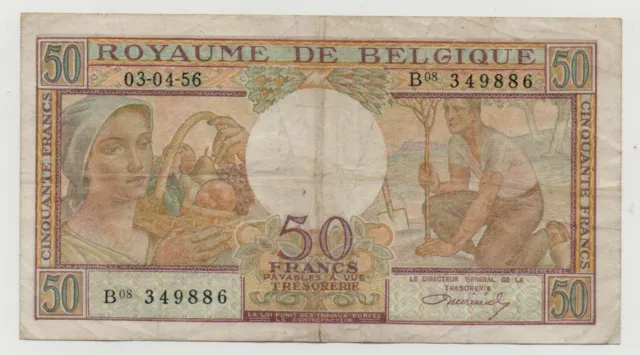 Belgium 50 Francs 1956 Pick 133 Look Scans
