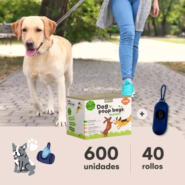 Bolsas Caca Perros ecologicas con Porta Bolsa dispensador/Rollo bolsitas 2