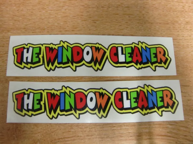 Valentino Rossi style text - "THE WINDOW CLEANER"  x2 stickers  - 5in x 1in