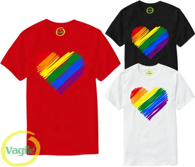 T-shirt cuore LGBT, cuore arcobaleno amore lesbica LGBT gay pride unisex top adulto