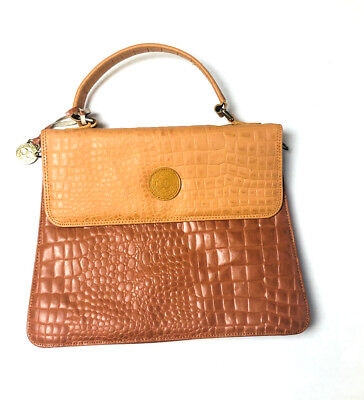 Sigma Vintage Faux Leather Purse Brown Tan Embossed Bag Two Toned Croc