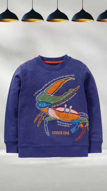 Ex Mini Boden Boy's Boucle Applique Crab Sweatshirt in Starboard Blue (Defect)