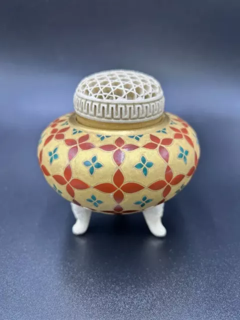 Awataguchi Koro Kyoto Satsuma, Incense Burner/Meiji Period Signed "Lateedo"