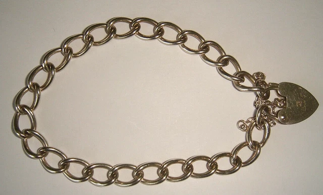 Vintage Sterlingsilber Herzvorhängeschloss Charm Armband