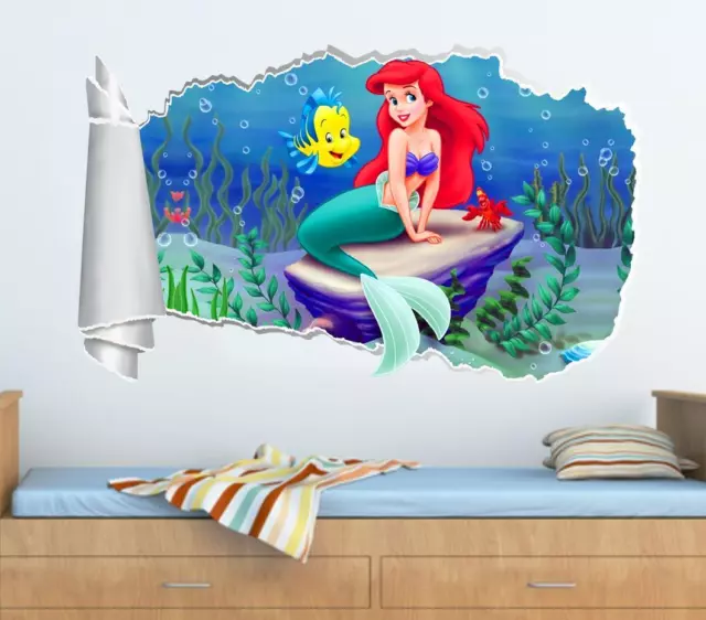 The Little Mermaid Ariel 3D Torn Hole Ripped Wall Sticker Decal Art Disney WT331