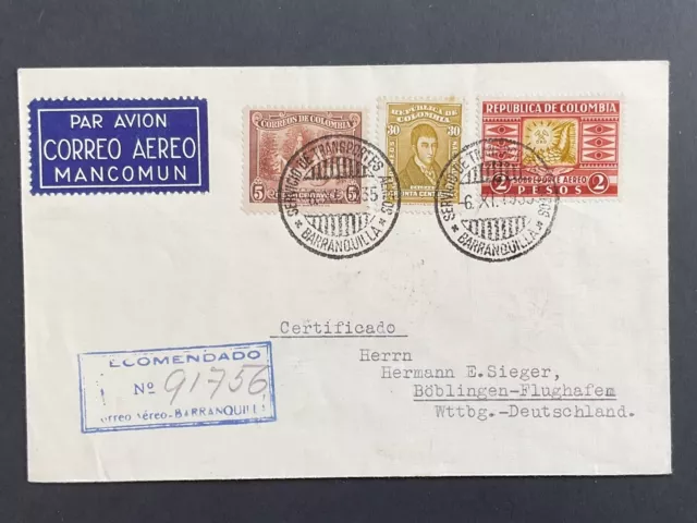 Postal History - Colombia 1935 Registered Air Mail To Germany .