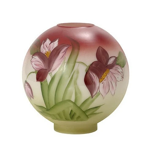 10" Burgundy Green Floral Glass Ball Globe Oil Lamp Shade - 4" Fitter