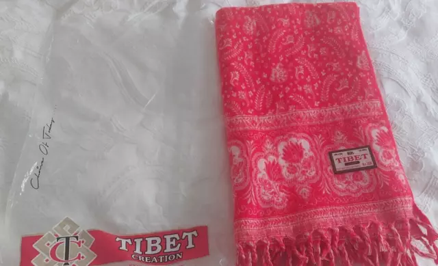 Tibetan Red/White Paisley Floral Yak Wool Shawl/Wrap/Throw/Blanket/stole BN 3