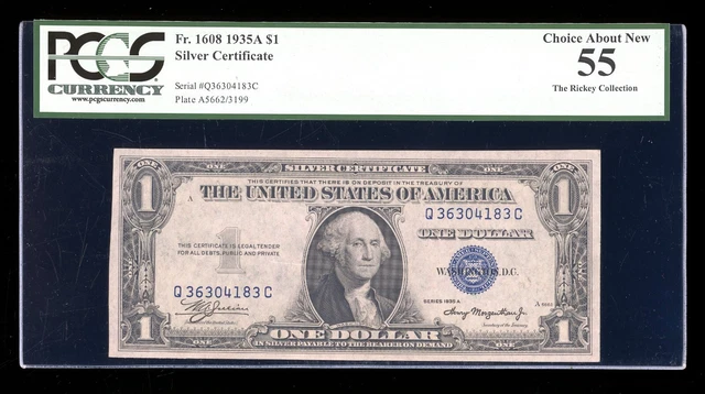 DBR 1935-A Silver Fr. 1608 QC Block PCGS 55 Serial Q36304183C