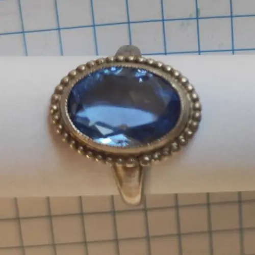 Jugendstil Ring Handarbeit blauer Stein RG 59 Durchmesser 18,8 mm Meisterpunze