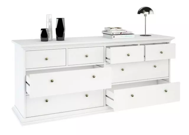 Paris French Country Style Large Wide 8 Drawer Chest Of Drawers In White