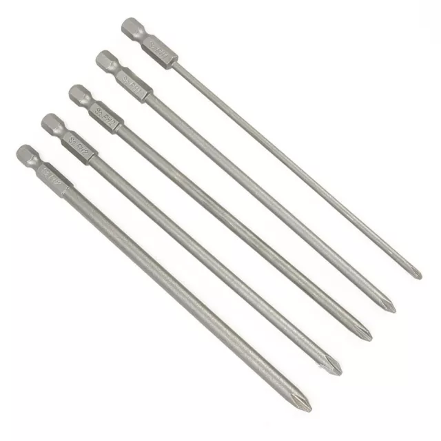 Durable Steel Magnetic Cross Head Screwdriver Bits 150mm Length PH1 PH2 5 Pack