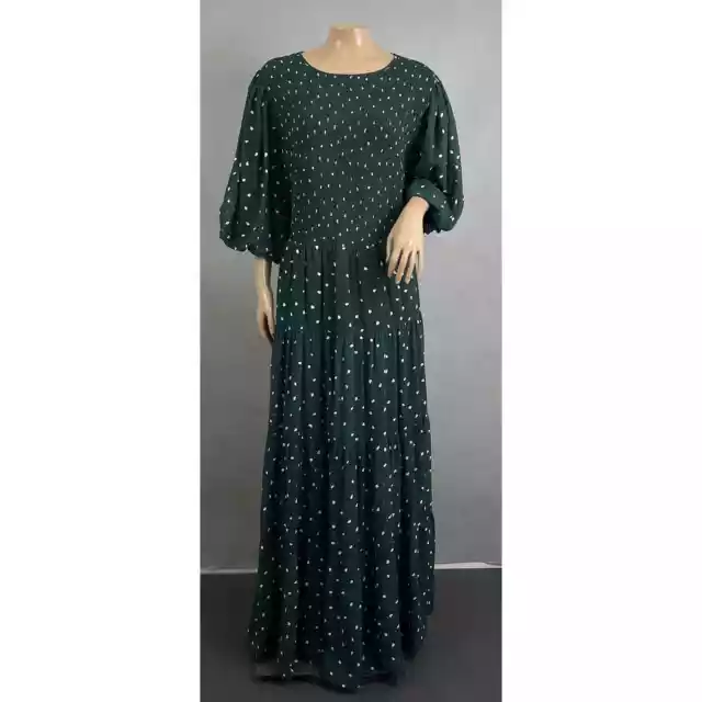 Asos Design Dress Women US 18 Plus Green Polka Dot Print Maxi Smocked Prairie