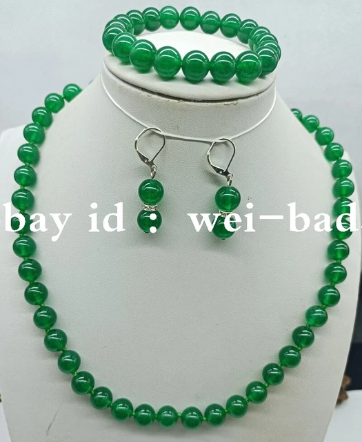10mm Delicate Green Jade Round Gemstone Bead Necklace Bracelet Earring Set