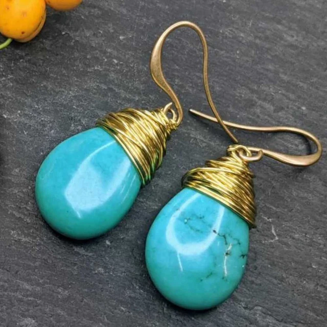 Natural Turquoise Swaying Earrings Pendant Around 18 k Gift Aquaculture
