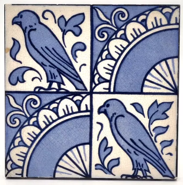 Antique Minton 19Th Century Bird Design 6 Inch Tile Pugin Design