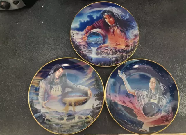 (3x) Native American collectors plates Royal Doulton The Franklin Mint  8"