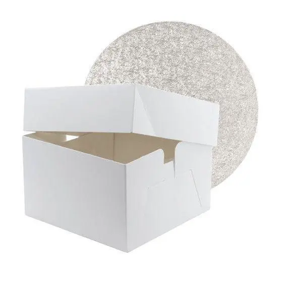 High Quality White Birthday / Celebration Cake Box & Lid 6" High + Cake Drum