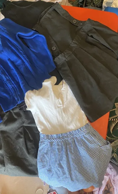 Bundle Of 5 Items School Uniform Girls Age 3 4-5 grey pinafores blue cardi summe