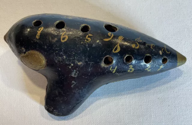 RARE ANTIQUE RED-WARE BLACK & GOLD H. FIEHN  VIENNA AUSTRIA B7 OCARINA 1800’s