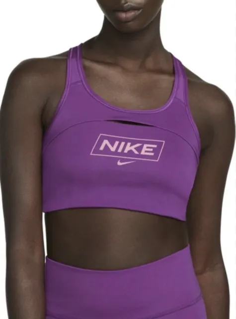 Nike Pro Swoosh Strap Back Sport Bra Purple Medium Support Dri-fit Sz M New!