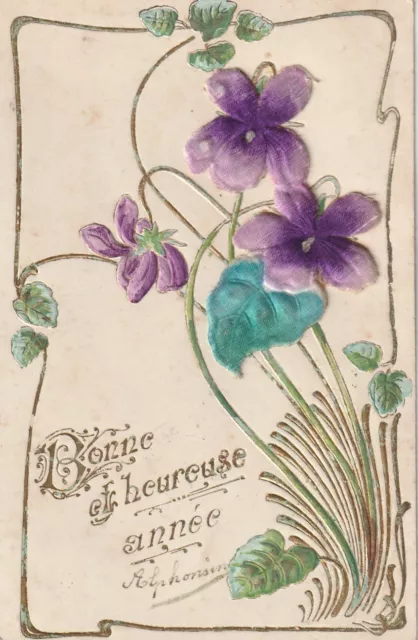 C4- Cp Cartolina Fiori Viole Violette Simil Stoffa - Fp Vg 1905