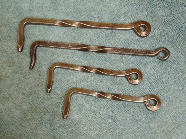 Lot of 4 Antique Hand Forged Twisted Iron Gate / Latch Hooks Barn Shed Door