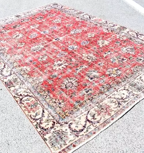Amazing large Old 7'X10' feet Handknotted Floral Art Deco distressed  Wool RUG