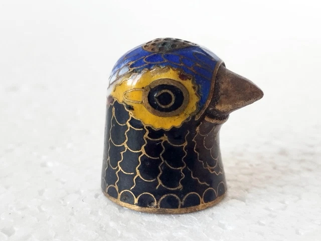 2 Dés à Coudre Tête D'oiseau - Cloisonné Vert Chinois - Occasion
