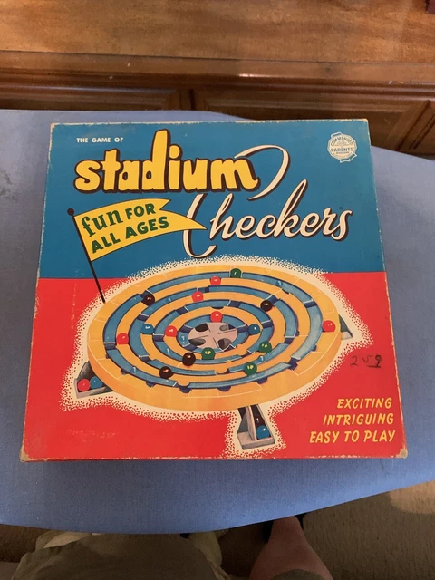 Vintage Schaper 1952 STADIUM CHECKERS Marble Game, American Toys