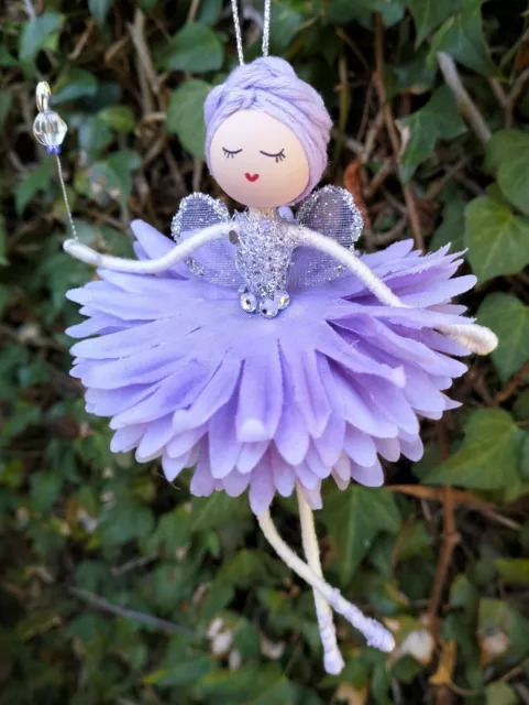 Handmade Flower Fairy Doll Ballerina Lavender Wand New Birthday Gift 14cm Tall
