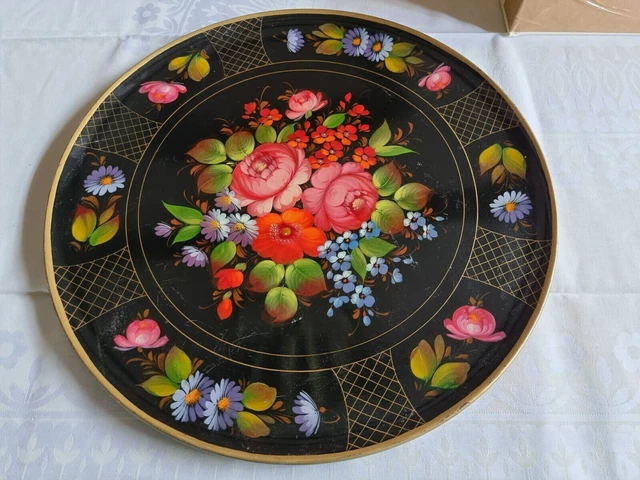 Serviertablett Zhostovo Metall Russland UDSSR Handbemalt Vintage