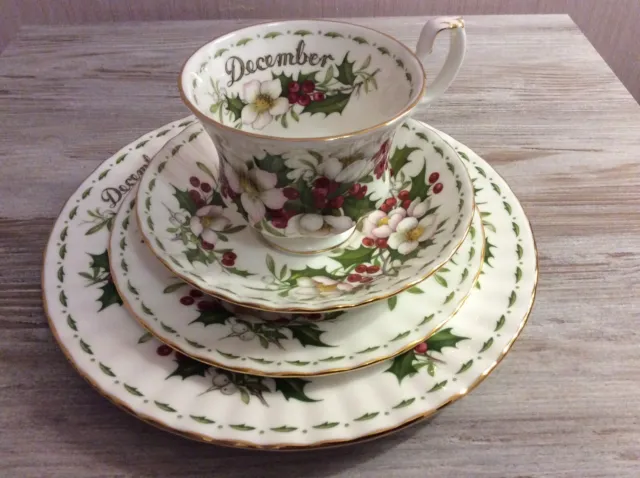 Royal Albert Flower Of The Month December Cup, Saucer & Two Plates