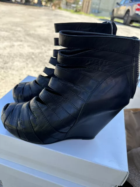 Rick Owens Black Leather Wedge Boots Sz 37 / 7 US Ankle Platform 3