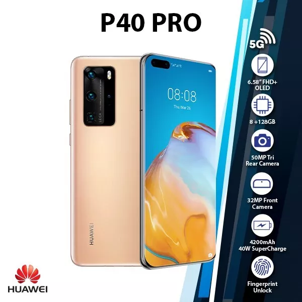 (New) Huawei P40 Pro 5G 8GB+128GB Dual SIM Unlocked Android Mobile Phone - GOLD