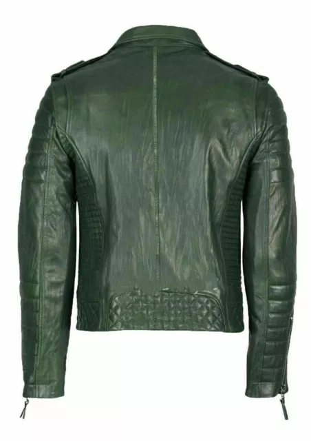 Hombre Cuero Negro Chaqueta Motero Moto Café Racer Suave Cordero Cremallera Coat 2